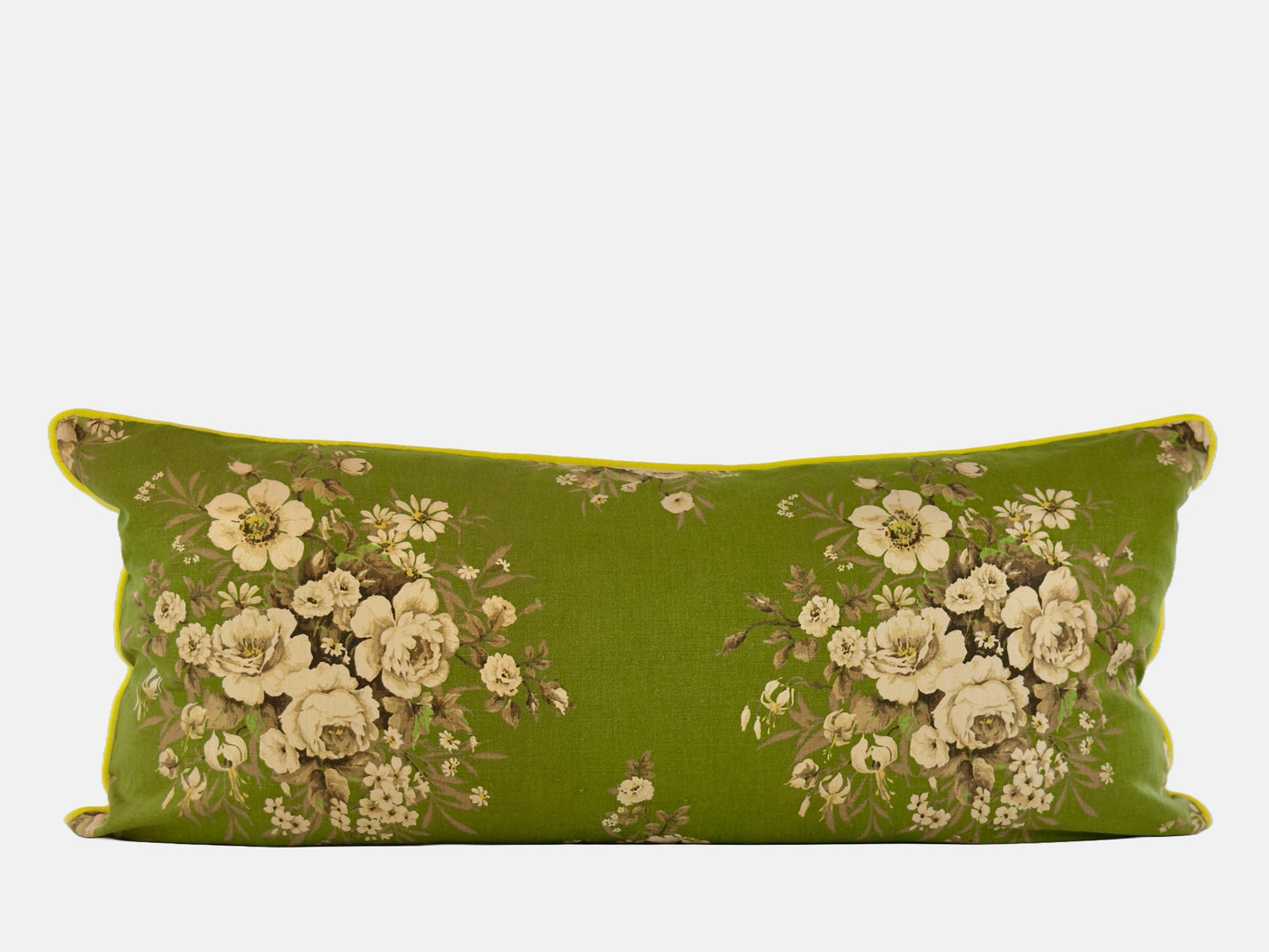 Vintage green floral linen with acid yellow velvet back image 10