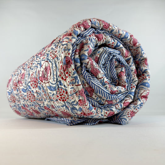 Floral and stripe double quilt - Blue image 1