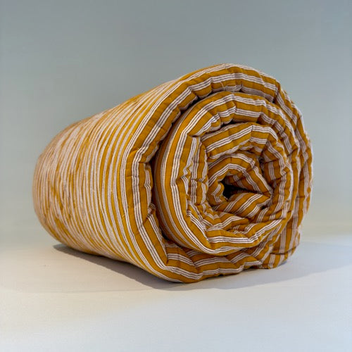 Floral and stripe double quilt - Yellow image 1