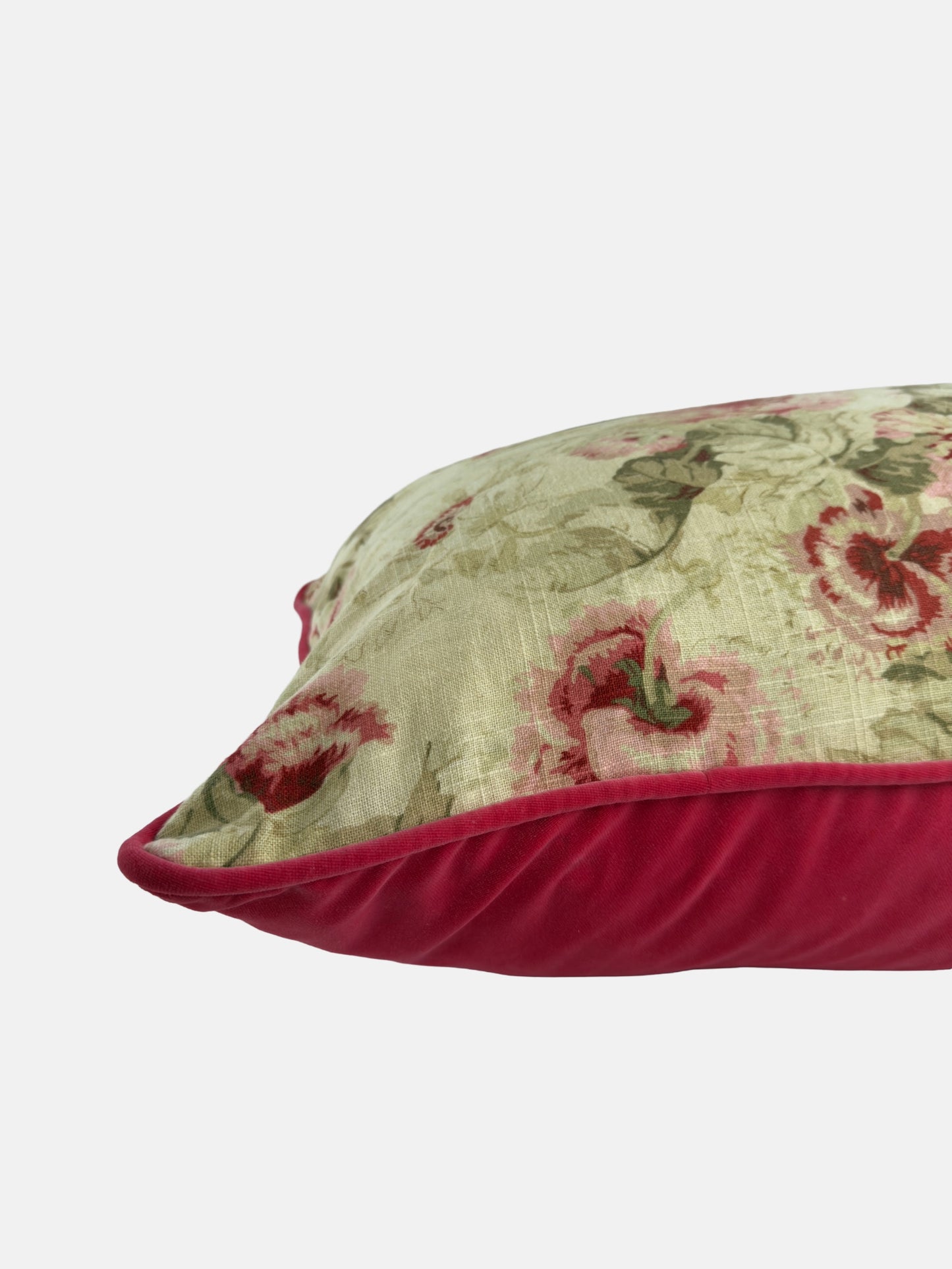 Patterned linen with reds, pinks and greens with poppy red velvet image 4