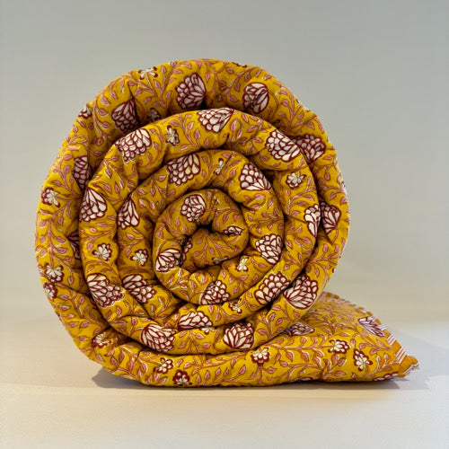 Floral and stripe double quilt - Yellow image 2