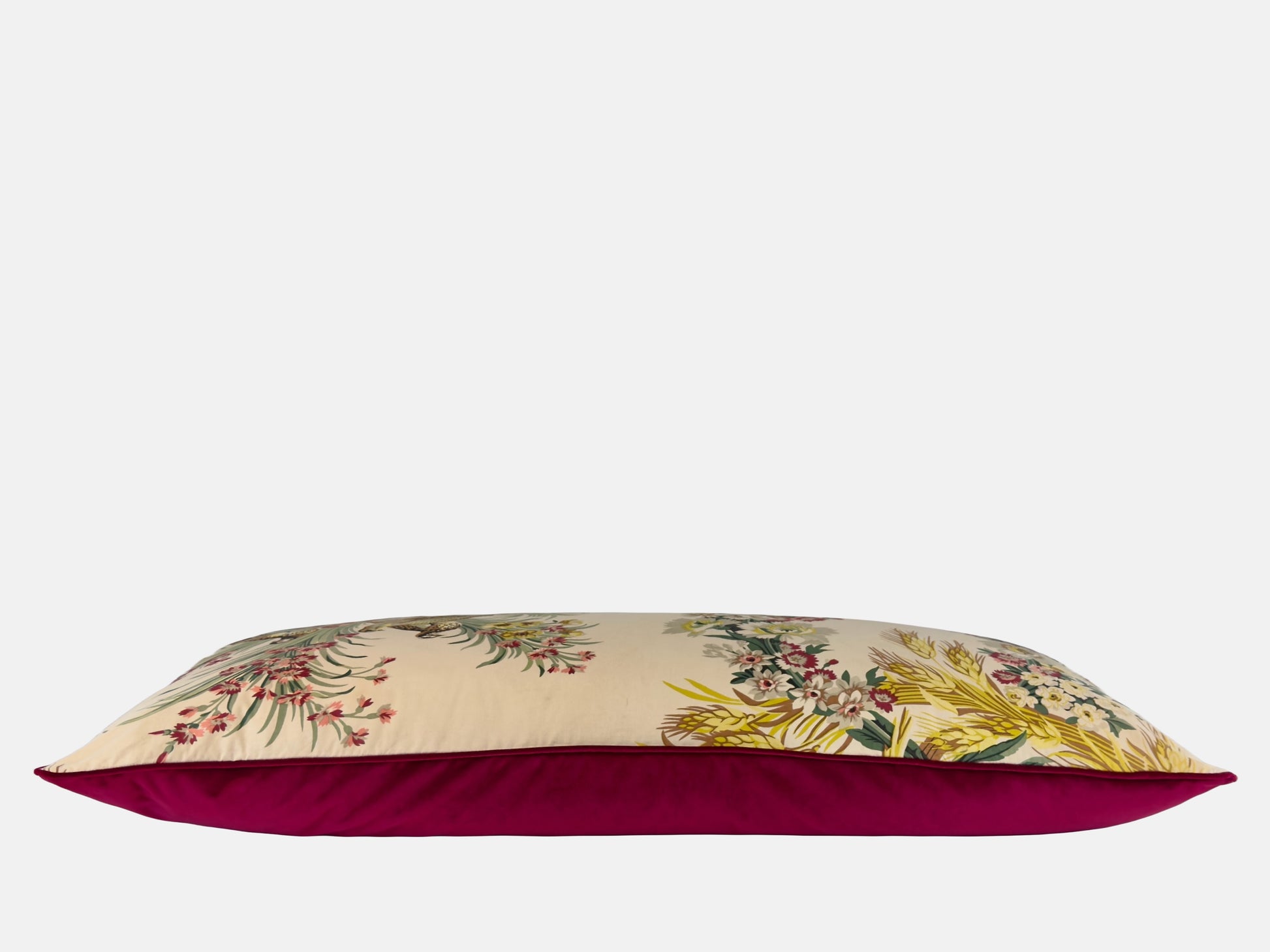 Partridges and plant print  with a deep pink velvet back image 1