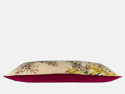 Partridges and plant print  with a deep pink velvet back image 1