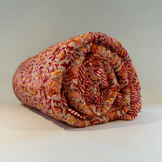 Floral and stripe double quilt - Red image 1