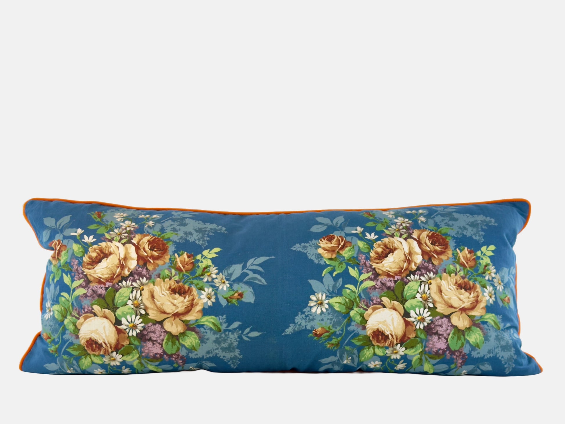 Vintage blue floral print with orange velvet back image 6