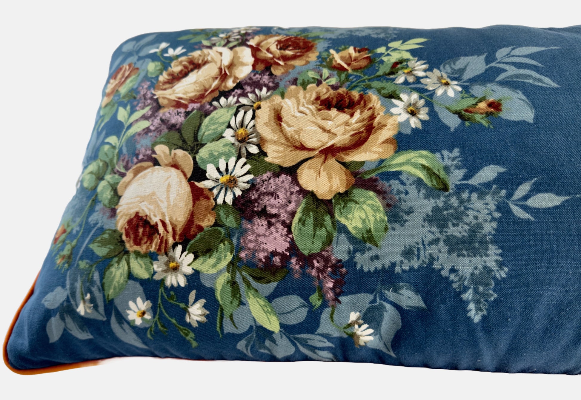 Vintage blue floral print with orange velvet back image 9