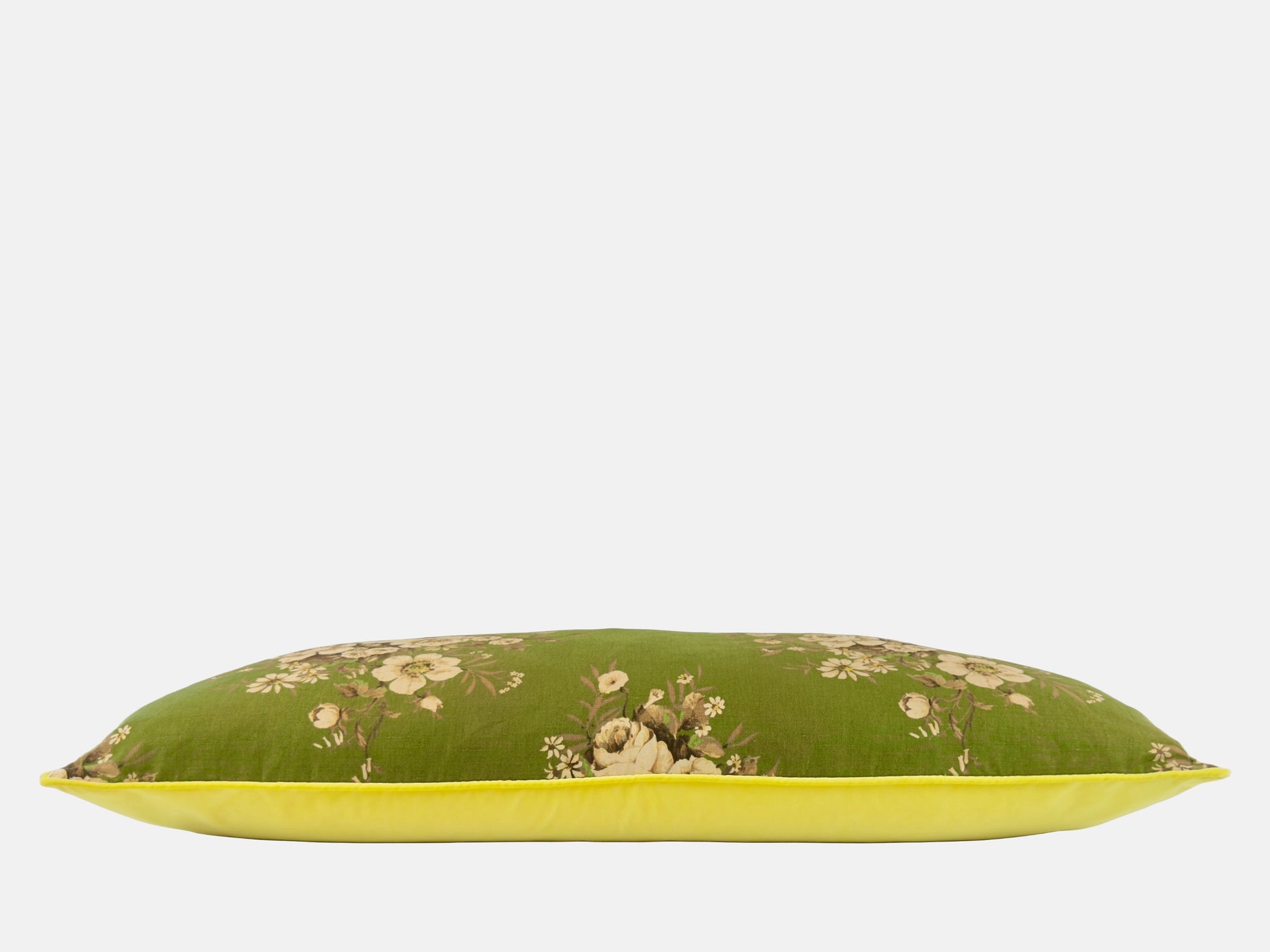 Vintage green floral linen with acid yellow velvet back image 3