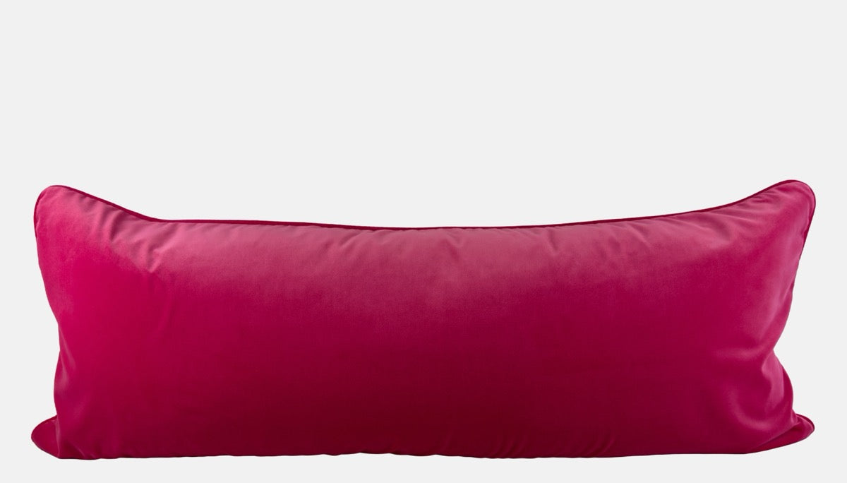 Patterned linen with reds, pinks and greens with fuchsia pink velvet image 2