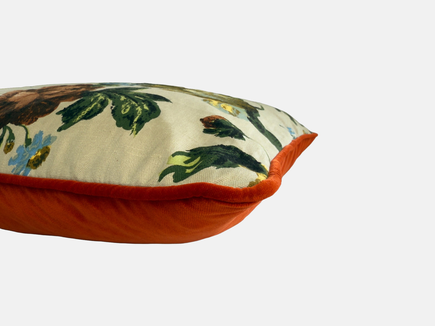 Floral cotton fabric and dark orange velvet back image 4