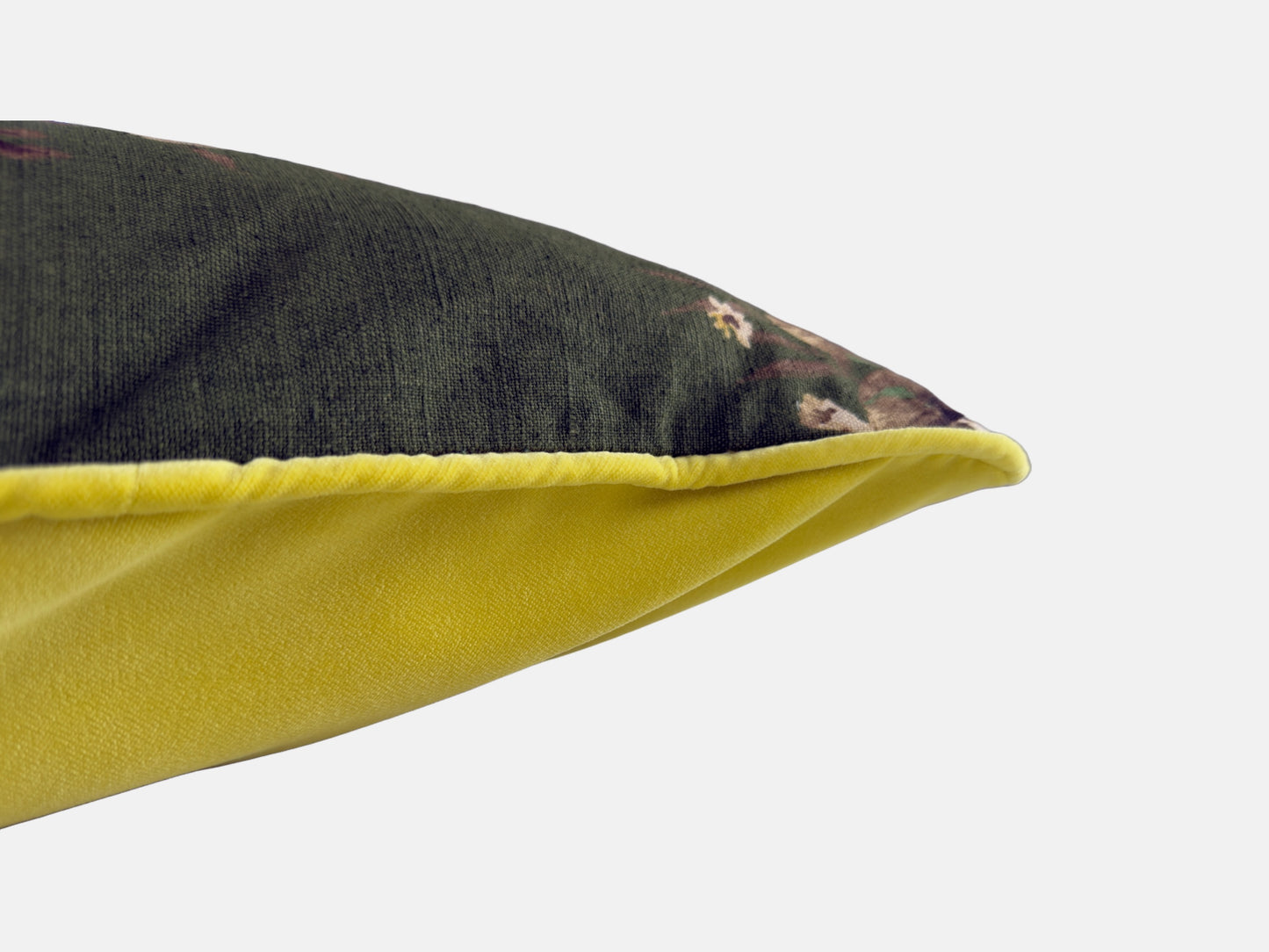 Vintage green floral linen with acid yellow velvet back image 7