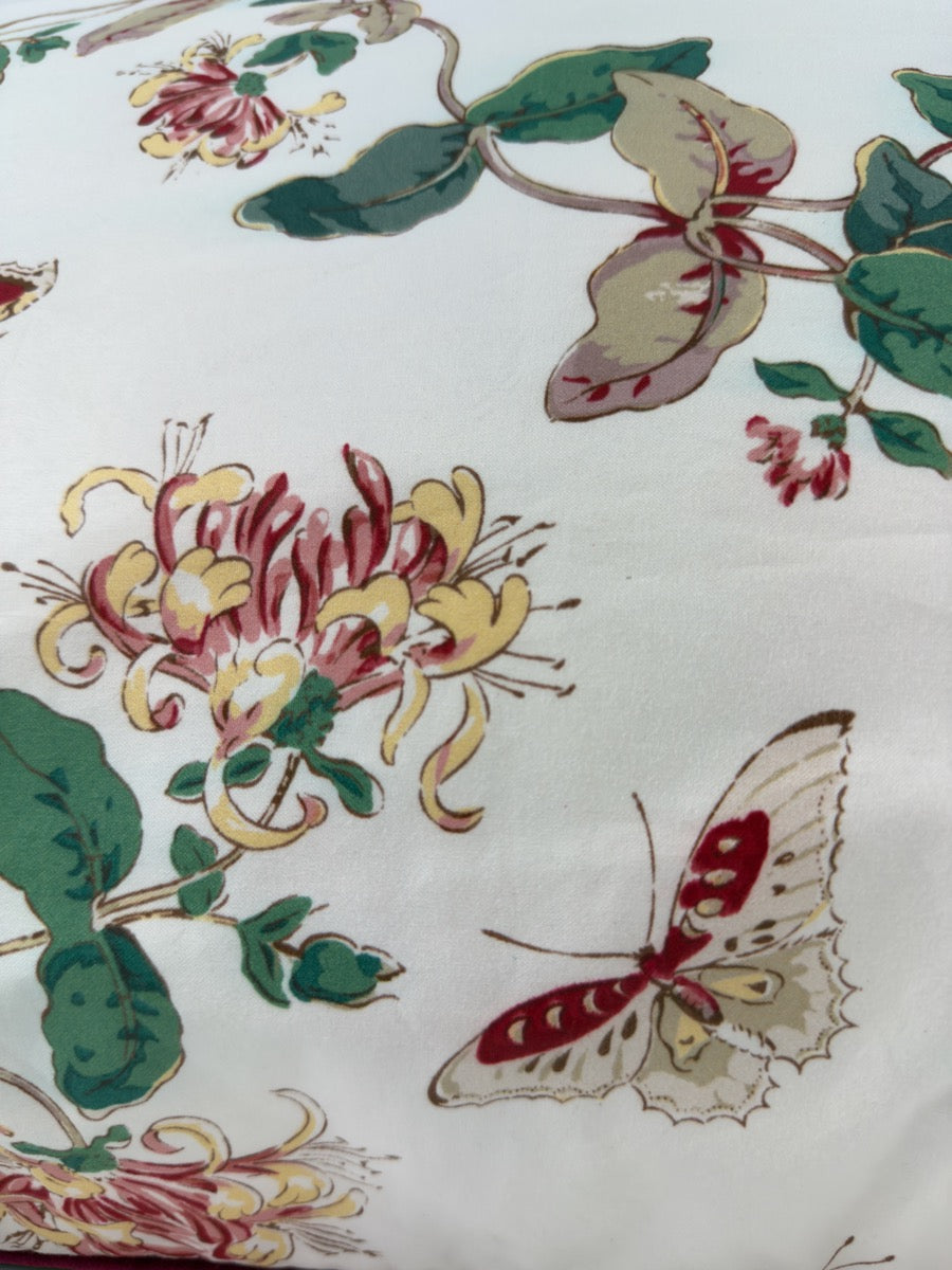 Honeysuckle & butterflies with acid yellow velvet back and wine piping image 3