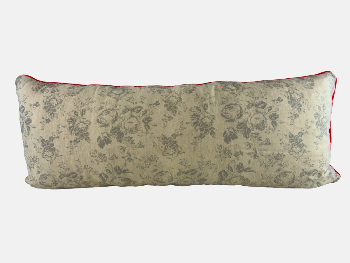 Cabbages and Roses French blue on natural linen with carmine velvet image 0