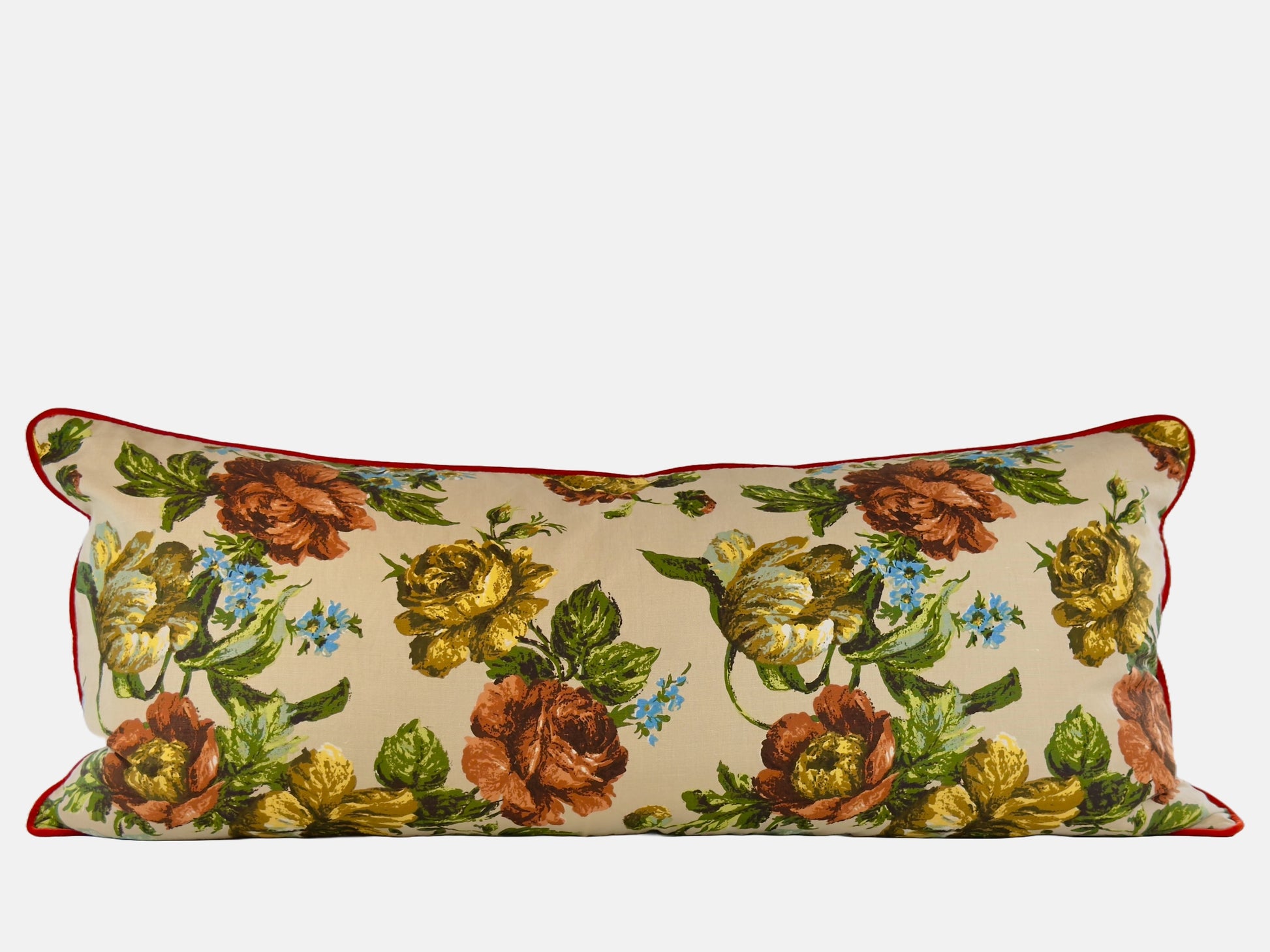 Floral cotton fabric and dark orange velvet back image 3