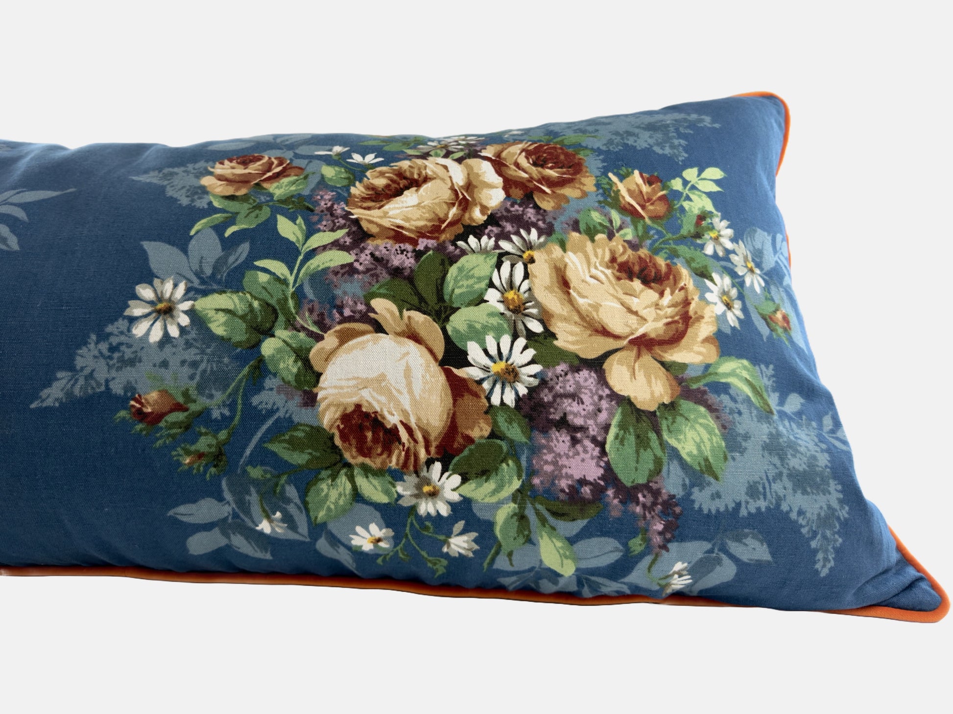 Vintage blue floral print with orange velvet back image 7