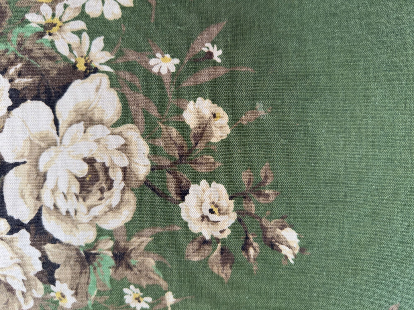 Vintage green floral linen with acid yellow velvet back image 5