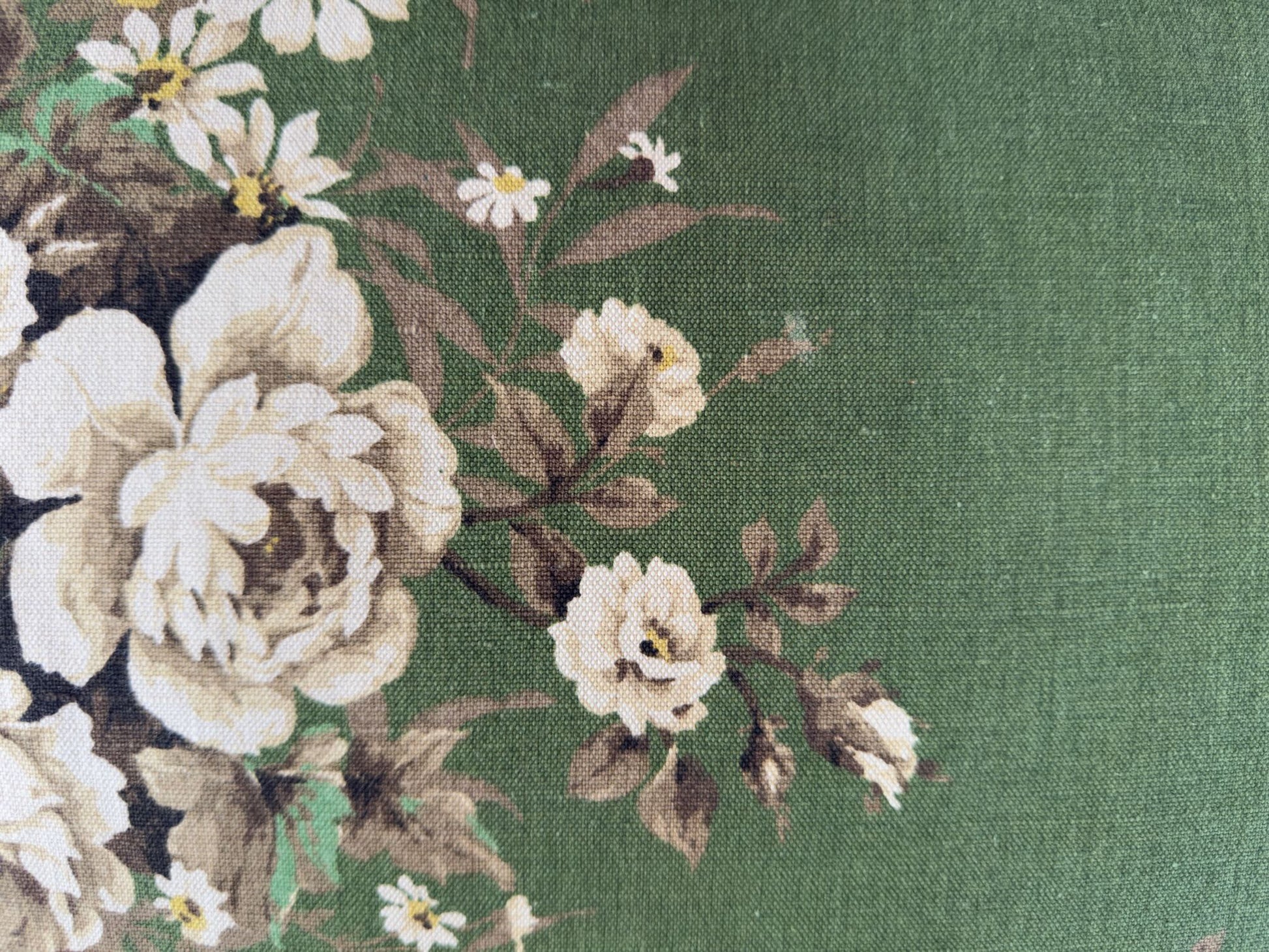 Vintage green floral linen with acid yellow velvet back image 5