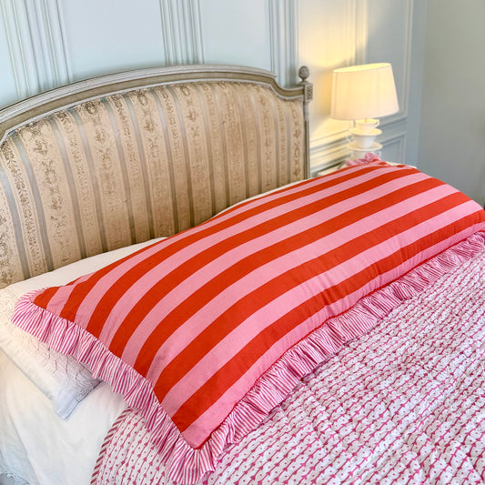 Cotton cushion striped with frill