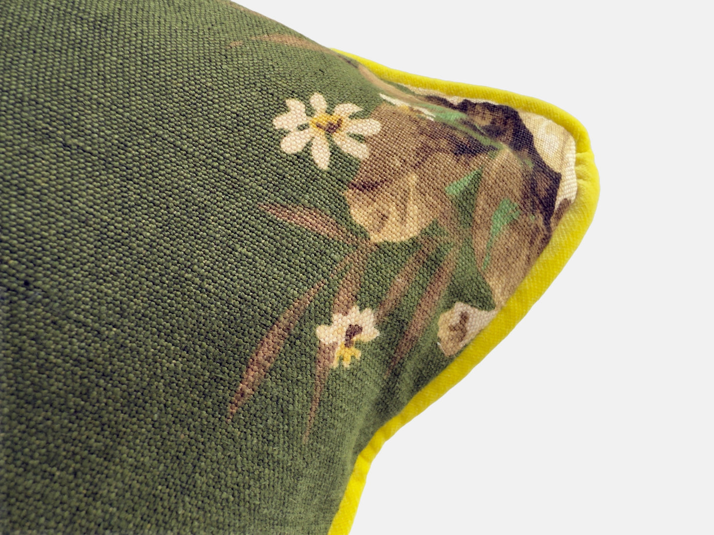 Vintage green floral linen with acid yellow velvet back image 9