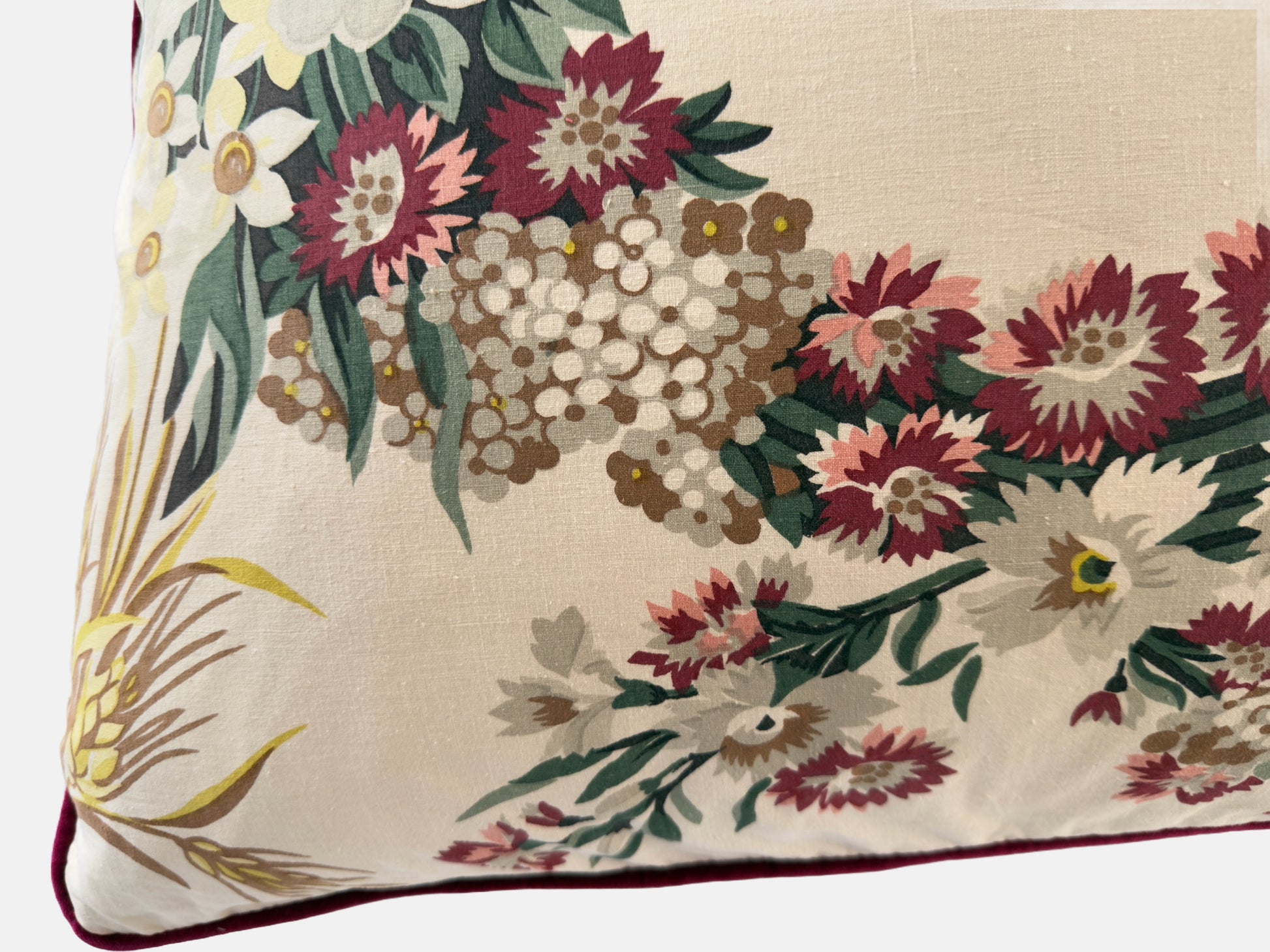 Partridges and plant print  with a deep pink velvet back image 6