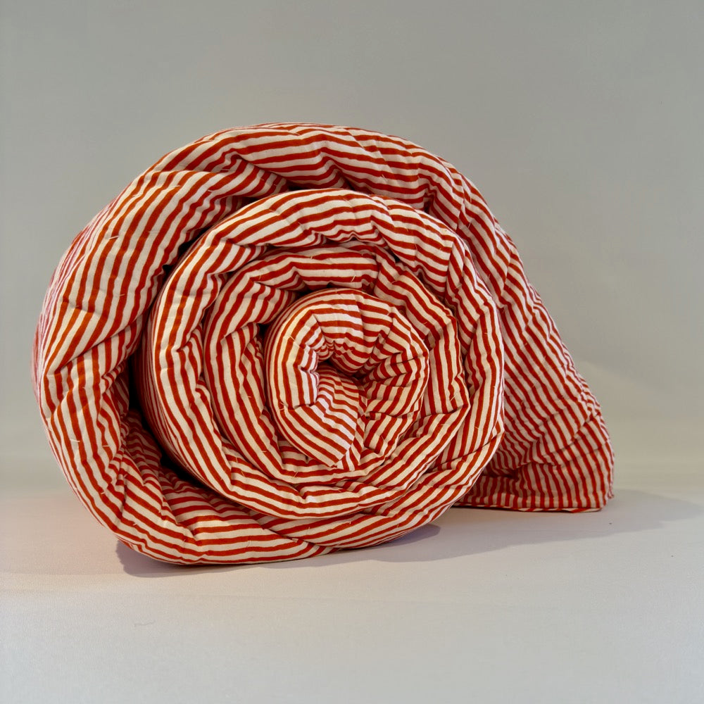 Floral and stripe double quilt - Red image 4