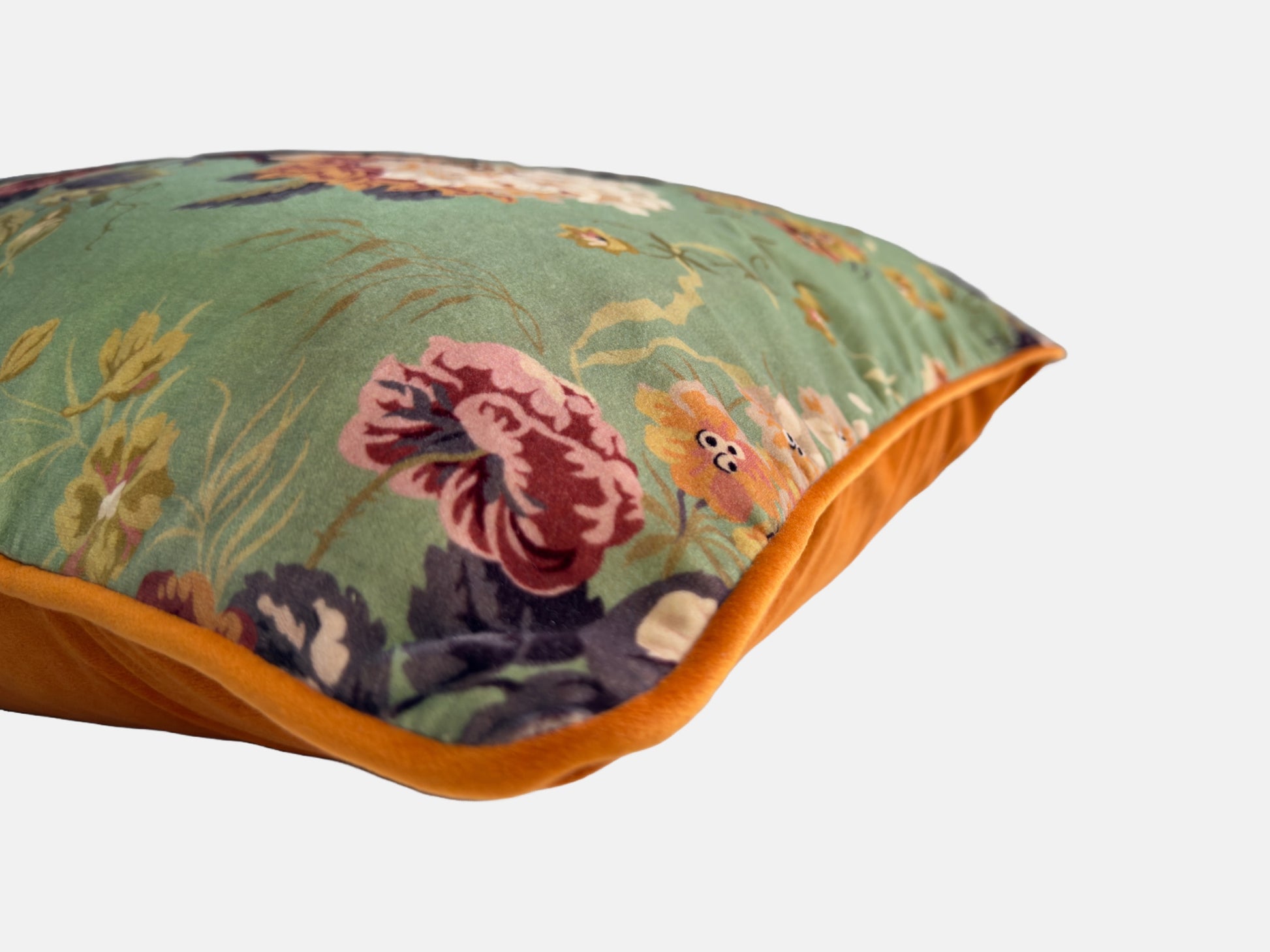 Green floral velvet  with orange velvet back image 6