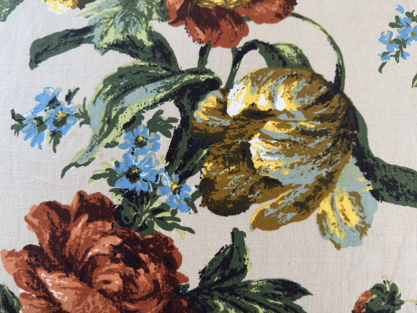 Floral cotton fabric and dark orange velvet back image 5