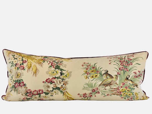 Partridges and plant print  with a deep pink velvet back image 0