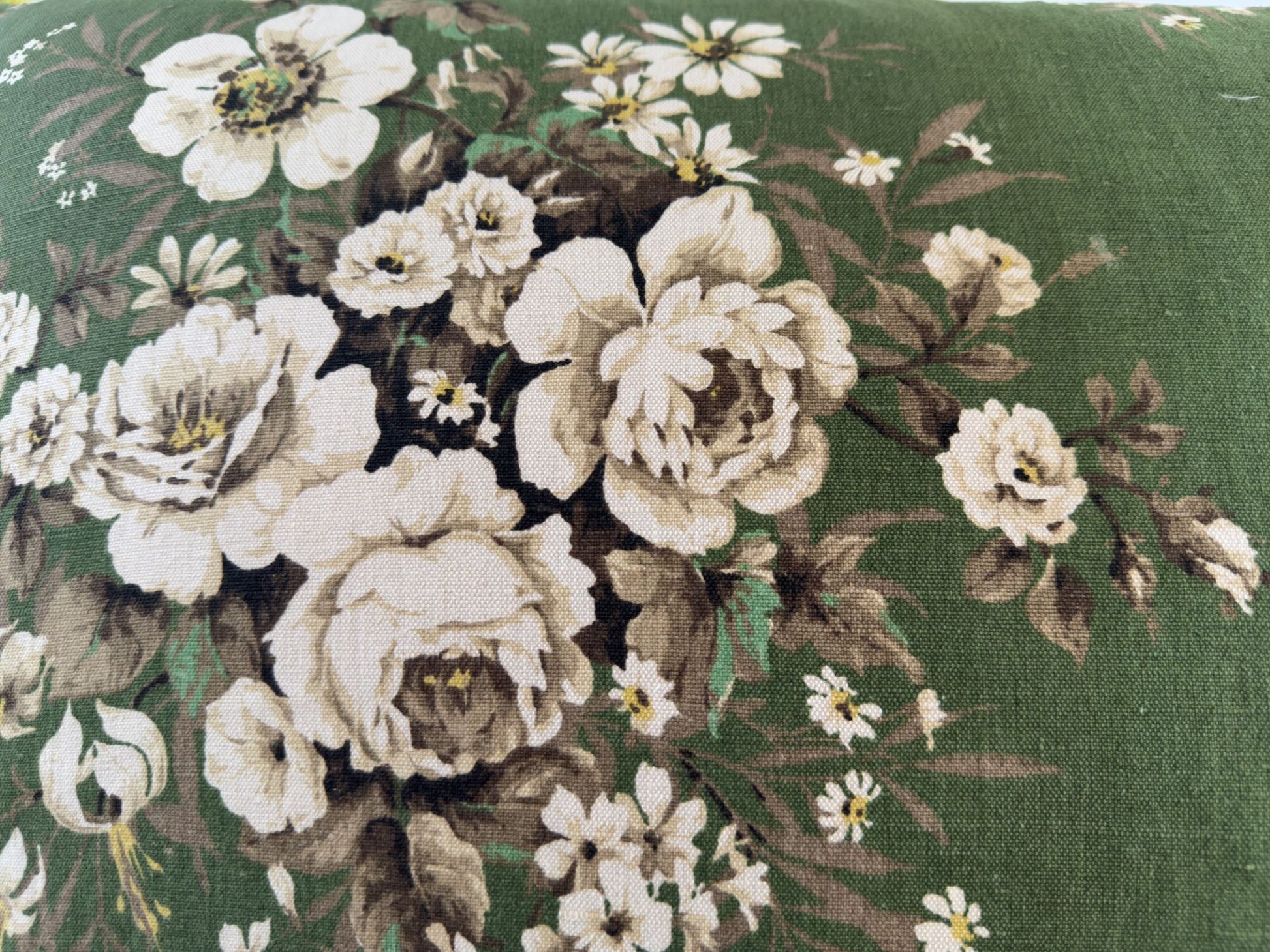 Vintage green floral linen with acid yellow velvet back image 6