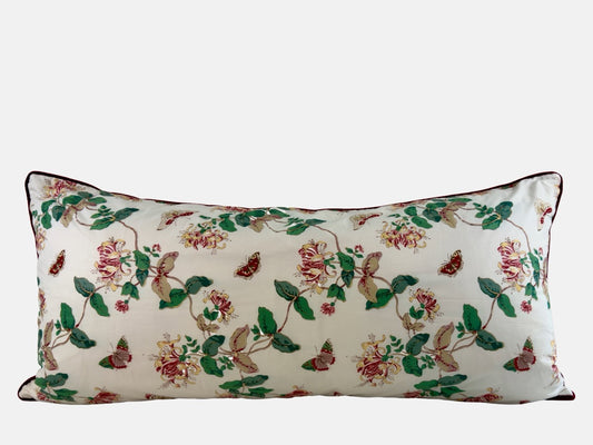 Honeysuckle & butterflies with acid yellow velvet back and wine piping image 0