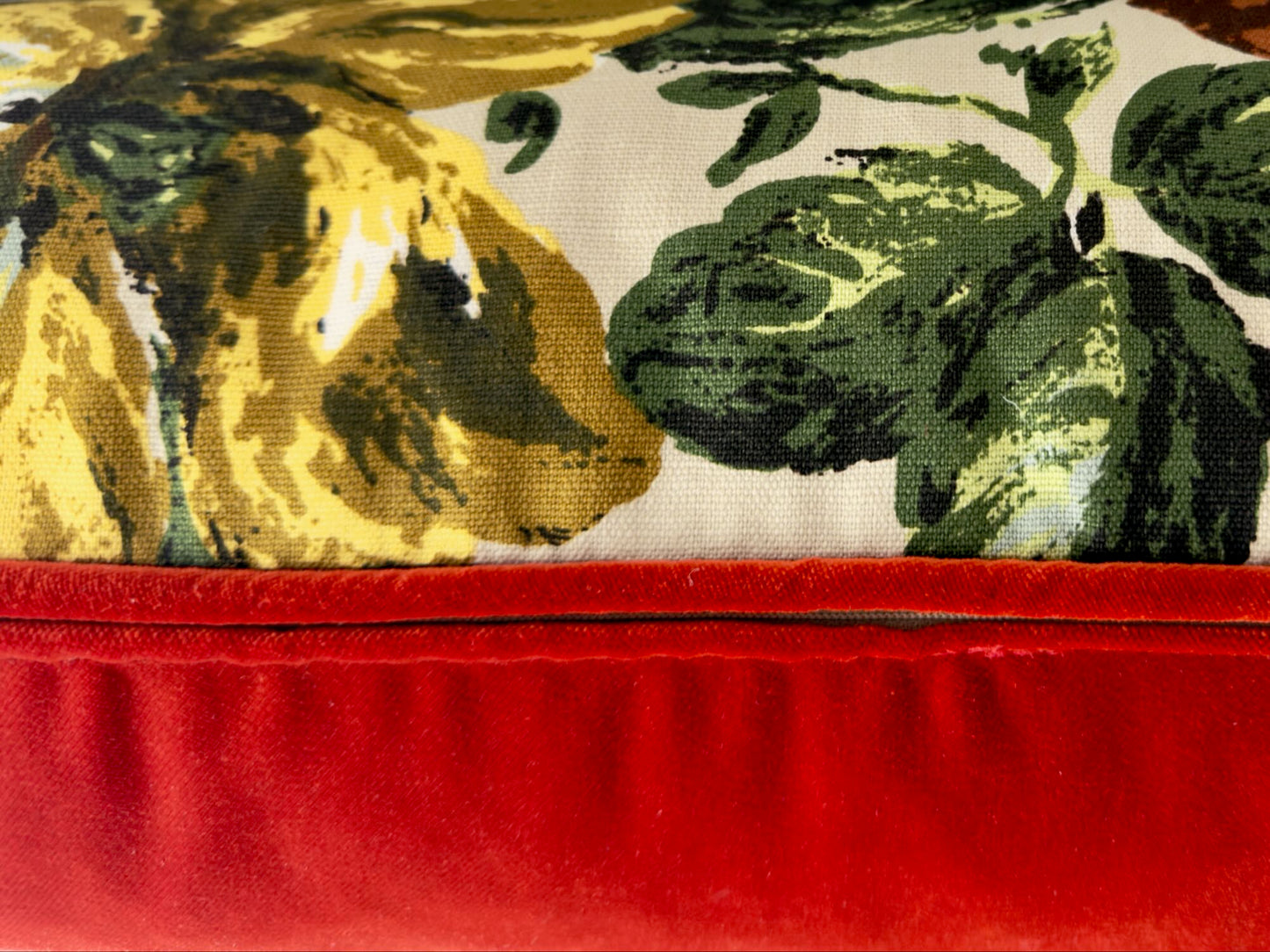 Floral cotton fabric and dark orange velvet back image 7