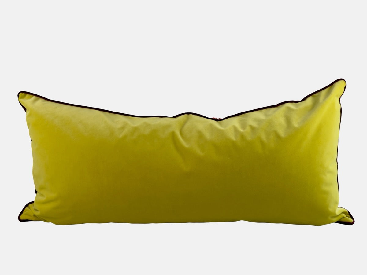 Honeysuckle & butterflies with acid yellow velvet back and wine piping image 4